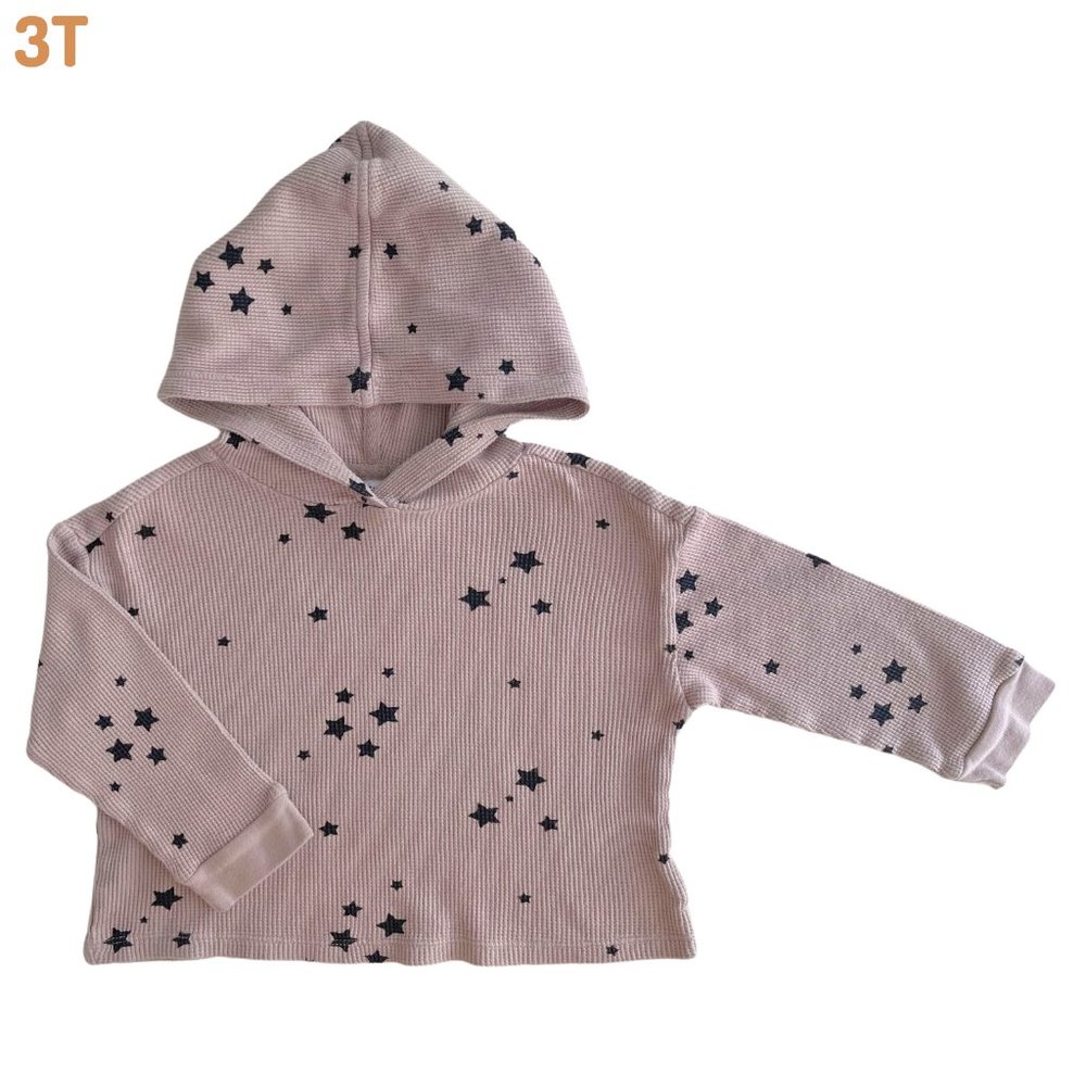 Star Print Waffle Cropped Hoodie